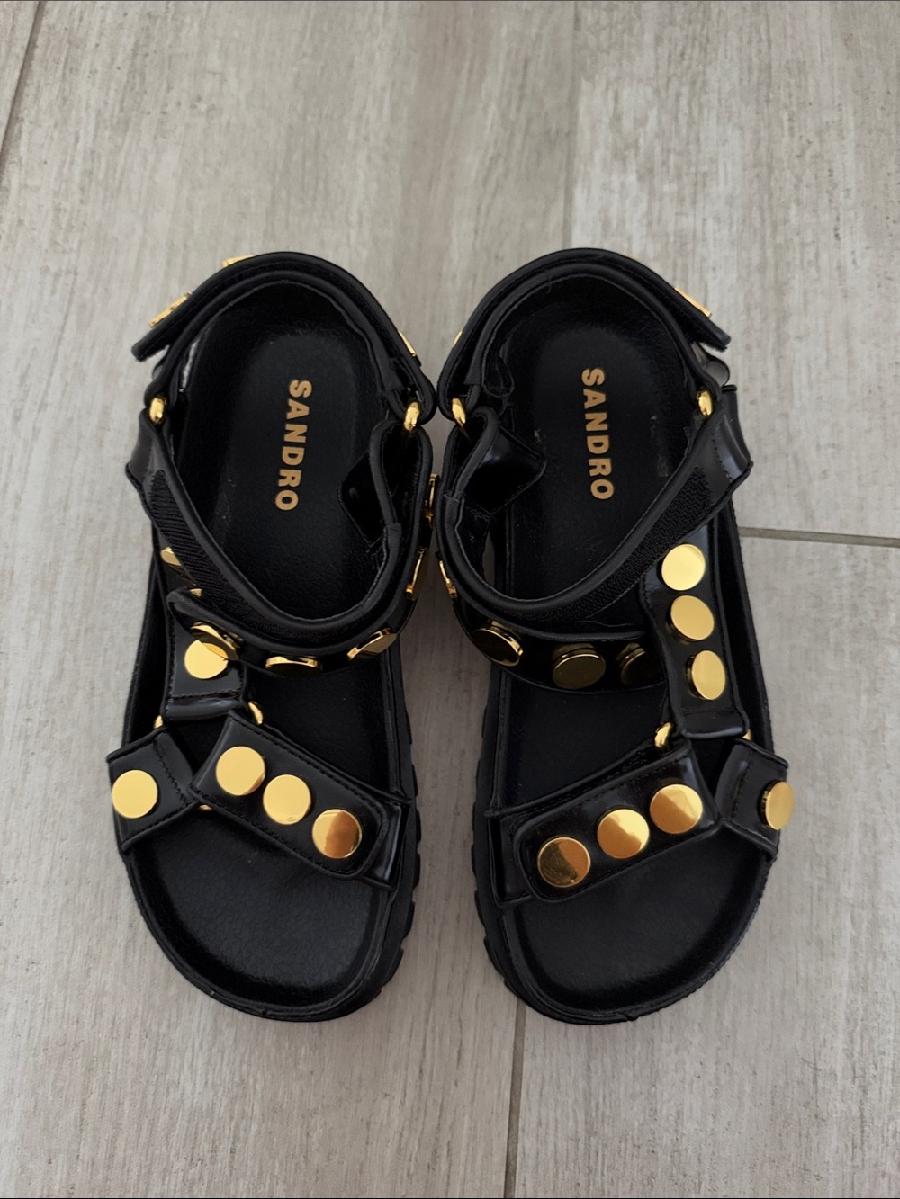 Sandro Black Sandals with Gold Accent Studs